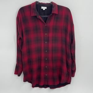J. JILL Double Cloth Plaid Tunic Women's Size S Long Sleeve Button Front Pockets